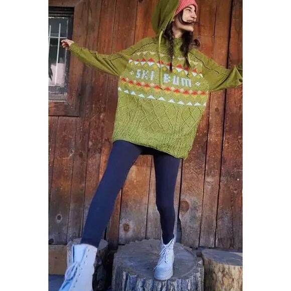 Free People Powder Bunny Sweater Ski Bum Fair Isle Chunky Knit Hooded Oversized - Picture 14 of 14